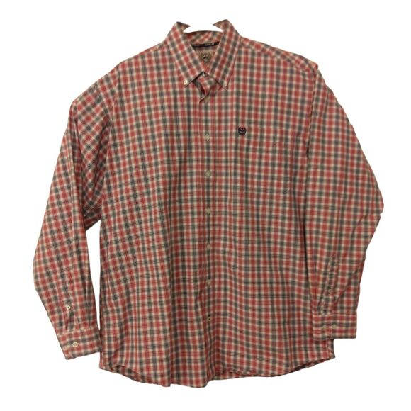 Cinch shirt mens M Medium red black plaid button western long sleeve rodeo - Picture 1 of 8